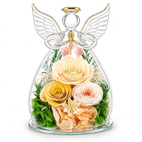 Preserved Rose in Glass Angel Figurine, Mothers Day Gifts for Mom/Wife/Grandma, Forever Flowers Rose Anniversary, Graduation or Birthday Gifts for Women Her - Image 1