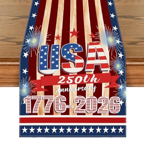 4th of July Table Runner 12x72 Inch,USA 250th Anniversary 1776-2026,Patriotic Table Runner for Independence Day Decorations,Memorial Day, Veterans Day, Farmhouse Kitchen Dining Decor - Image 1
