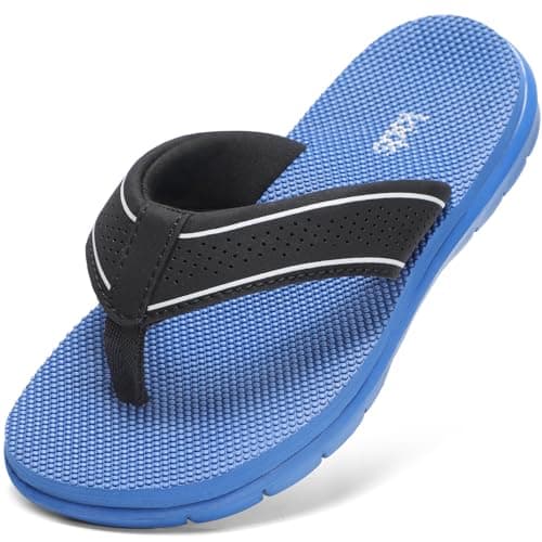 STQ KIDS Boys Flip Flops Summer Beach Swimming Bathroom Non Slip Boys Sandals Black Atlantic Blue Size 13 Little Kid - Image 1