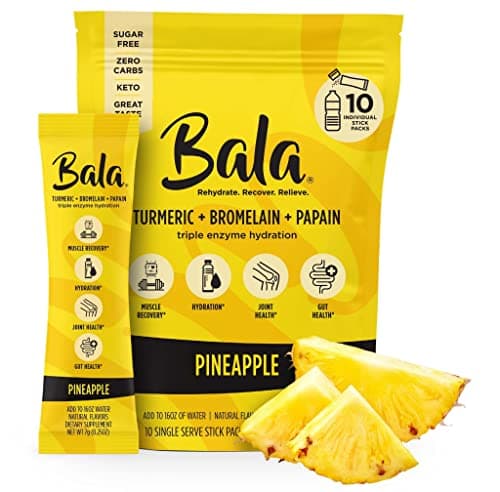 Bala Enzyme Hydration & Sugar-Free Drink Mix Packets - Turmeric, Bromelain, Papain, Immunity, Mobility - Pineapple, Zero Sugar Electrolytes Powder Packets, 0.25oz (10 Count) - Image 1