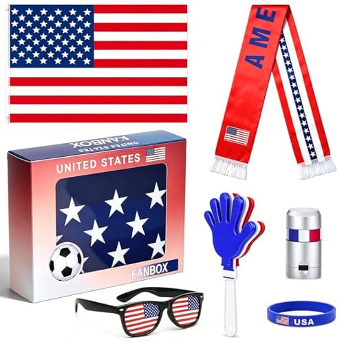 2026 World Cup American Fan Kit, Patriotic Cheer Set with USA Flag, Sunglasses, Banner, Hand Clapper, Wristband & Face Paint, Reusable for Family Watch, Stadium, Bar, Parade & Holiday Party (USA) - Image 1