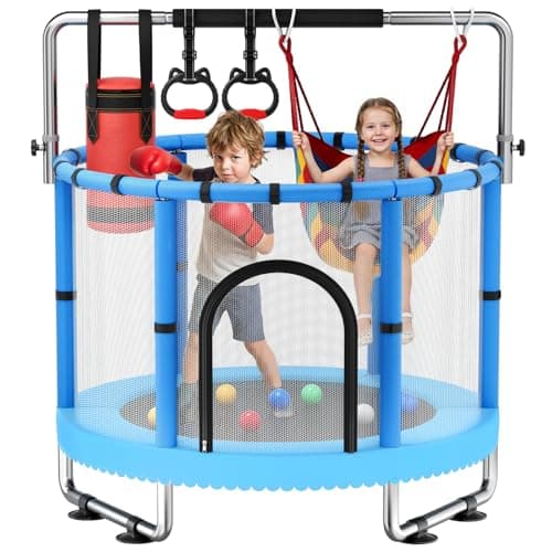 MOM Selected Toddler Trampoline for Kids, 440 lbs Kids Trampoline with Net, Indoor/Outdoor Trampoline Play Set with Adjustable Gymnastics Bar, Easy Assembly. - Image 1
