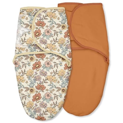CIVARUA KIDS Baby Swaddles for Newborn Organic Cotton,Soft & Snug Newborn Velcro Swaddle 3-6 Months Sleep Sack Helps Calm Startle Reflex, 2-Pack Wrap Nursery Swaddling Blankets Retro Floral
