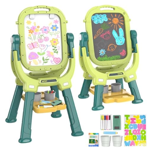 Ylovetoys Easel for Kids, Toddler Art Easel Adjustable Standing, Magnetic Double Sided Easel with Painting Accessories Gift for Boys and Girls (Green) - Image 1