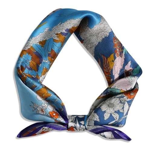 Ciormis 100% Mulberry Silk Scarf for Women- 21" Royal Blue Printed Neck Hair Silk Scarves Lightweight Bandana Neckerchief for Hair Purse Bag with Gift Box - Image 1