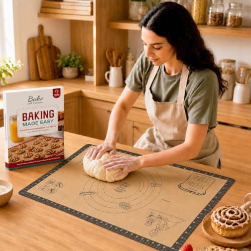 Silicone Baking Mat with 10 Quick Recipes, Extra Thick Silicone Mats for Baking, Non Stick Pastry Mat,Reusable kneading Dough Rolling Mat for Cookie, Macaron, Bread, Pizza-Tutorial Video Included - Image 1