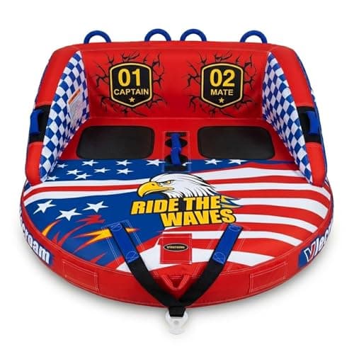 Vlecroam Towable Tubes for Boating 2-Person: Heavy Duty Boat Tube for Tubing with Backrest & EVA Pad - Dual Tow Points Water Tubes for Boats, Boat Towables for Lake & Water Sports with Speed Valve - Image 1