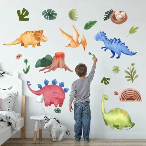 Dinosaurs Wall Decals Stickers, Dino Playroom Decor Neutral for Kids, Nursery Baby Room Home Decorations Girls Boys Bedroom Classroom Daycare Art - Image 1