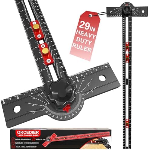 29 Inch Woodworking T Square Ruler, Aluminum Alloy, Adjustable Angle 15-165° Measurement Tool, Precision Drilling Positioning Guide for Carpentry, Drafting, Contractor, Scribe Crafting, Drywall - Image 1