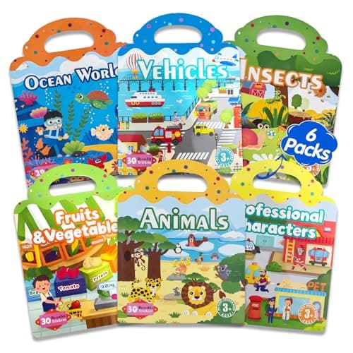 ACGROW 6 Sets Reusable Sticker Book for Kids, Puffy Jelly Stickers for Toddlers, Travel Essentials Craft Activities Toys for Boys Girls Birthday Gifts - Image 1