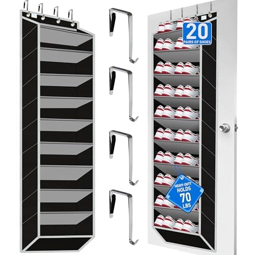 zebricolo Over the Door Shoe Organizer, Large Shoe Rack for Door 10 Tiers, Heavy Duty Metal Hanging Hook for Shoe Storage, Space Saving Shoe Holder Fits All Family Heels Boots Sneakers - Grey - Image 1