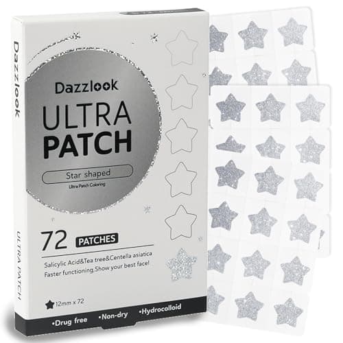 Dazzlook Silver Glitter Star Shaped Pimple Patch with Salicylic Acid, Hydrocolloid Pimple Stickers for Blemish Care, 72 Count, Y2K Fashion Blemishes Patches