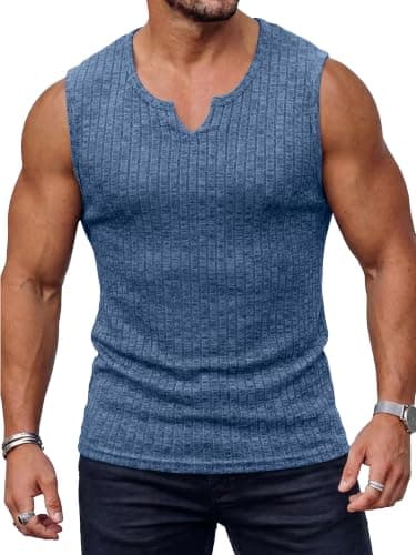 JEMLDL Men's Plus Size Casual Tank Tops Sleeveless Knit Ribbed V Neck Summer Beach Vacation Shirts Lightweight Classic Tee Navy Blue 3XL - Image 1