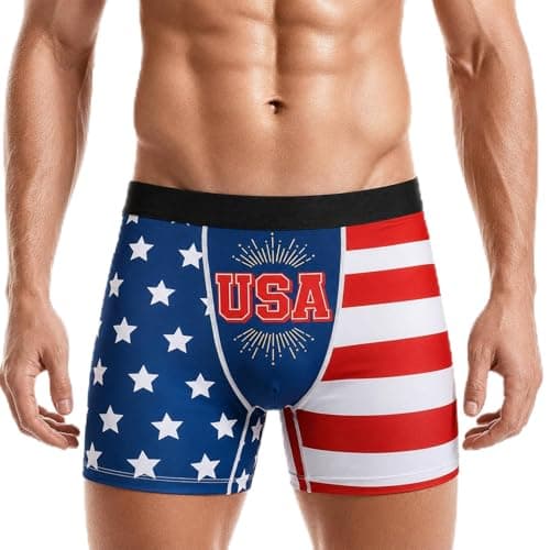 Maziky 250th Anniversary American Flag Underwear for Men, Boxer Briefs for Men 4th of July Independence Day (US, Alpha, Large, Regular, Regular, RedBlue-Flag) - Image 1