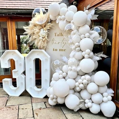 Double Stuffed White Balloon Garland - Pastel White Balloons Different Sizes 18/12/5 Inch Matte Latex Arch for Birthday Baby Shower Bridal Shower Wedding Easter Party Decorations - Image 1