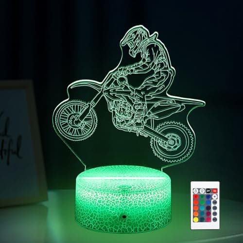 xiyumygs 3D Motorcycle Night Light, LED Illusion Lamp with Color Changing Base, Motocross Dirt Bike Desk Lamp, Room Decor for Kids, Racing Enthusiasts - Image 1