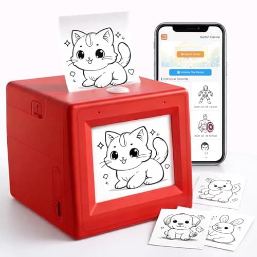 Bioetva AI Smart Voice Sticker Printer Box, Smart Thermal Sticker Printer with Voice Control & Display, Inkless Portable Mini Printer for DIY, Study & Creative Fun, Includes 5 Rolls of Paper