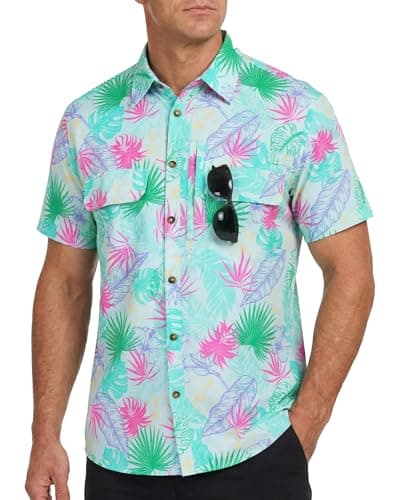 Cozople Funny Hawaiian Shirts for Men Short Sleeve Fishing Button Up UPF 50+ Breathable Daily Hiking Shirt for Travel Safari Trips XL - Image 1