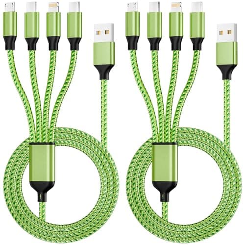 Travel Essentials, Dual Type-C 4 in 1 Charging Cable 2 Pack 5FT Multi Charging Cables for All Devices,iPhone Charger Cord Adapter 2 USB-C/IP/Micro Port for Phones,Pad,Galaxy (Fluorescent green) - Image 1