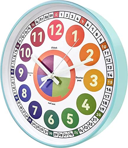 Learning Clock for Kids, Glow in The Dark Wall Clock for Bedroom, 12 Inch Silent Night Light Kids Wall Clock, Colorful Illuminated Telling Time Teaching Clock,Kids Room Decor (Illuminated Ice Blue) - Image 1