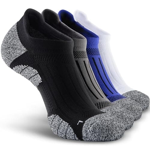 SITOISBE Men's No Show Compression Athletic Socks, Cushioned for Running Hiking, Medium, Black/Gray/Royal Blue/White (1 Pair Per Color) - Image 1