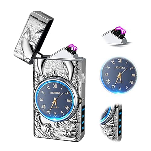 TIKIUKI Gifts for Him Electric Lighters USB Type C Rechargeable Electronic Lighter Windproof Plasma Lighter with Safety Switch,Gifts for Men (Silver) - Image 1