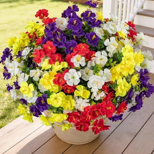 Lnoicy 16 Bundles Realistic Artificial Camellia Flowers for Outdoor, UV Resistant Faux Lifelike Fake Flowers for Home Decor, Wedding, Centerpiece (Purple/Yellow/Red/White)
