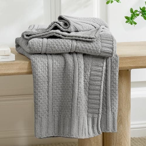 Amélie Home Premium Chenille Throw Blanket, Soft Cozy Moss Stitch Knit Blanket for Couch, Sofa, Chair, Home Decor, Grey 50"x60" - Image 1