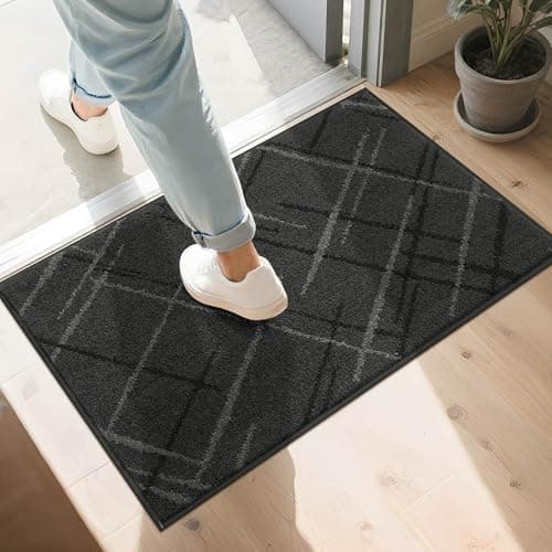 COSY HOMEER Front Door Mat Low Profile Non-Slip Doormat for Entryway, Absorbent Dirt Trapper Washable Entrance Mat, Sturdy Polyester Doormats (32"x20", Dark Gray) - Image 1