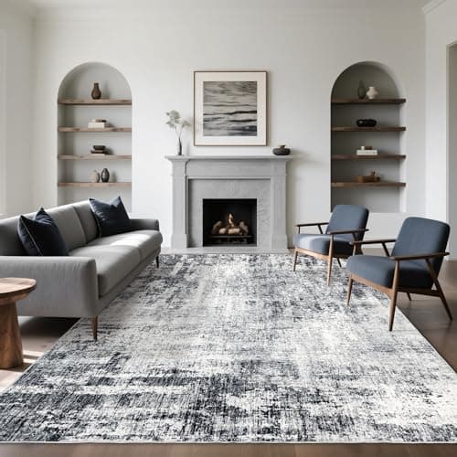 Ruicharm Washable 8x10 Area Rug: Modern Large Rugs for Living Room Dining Room Bedroom Office Indoor - Non-Slip Carpet Home Decor - 8x10 Black Grey