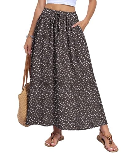 MOLERANI Women's Summer Maxi Skirt A-Line High Waist with Pockets,BNF,M - Image 1