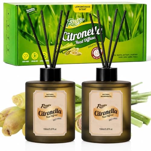 SCENTORINI Citronella Reed Diffuser Set, Summer 10 oz Natural Lemongrass Essential Oil with 12 Sticks, Long Lasting Home Fragrance for Bedroom, Bathroom, Patio, Camping, Courtyard, Pool, Outdoor Use - Image 1