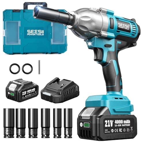 Seesii Impact Wrench 665 FT-LBS(900N.m) 3300IPM 1/2 Impact Gun High Torque Electric Impact Driver Cordless Impact Wrench with 21V 1x4.0Ah Battery 6 Sockets&Case for Home Car Tire Lug Nut Removal Tool - Image 1