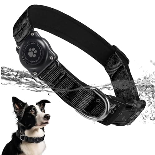 Upgraded AirTag Dog Collar, IP68 Waterproof Air Tag Dog Collar Holder, Reflective, Ultra-Durable, Comfortable Padded, Heavy Duty Dog Collars for Small Medium Large Dogs (XL (15.6"-22"), Black)