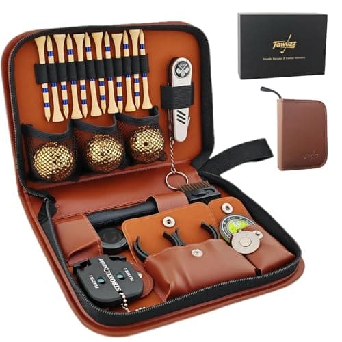 TGWUZZ Golf Gifts for Men and Women, Golf Accessories Set in High-End Case with Gold-Colored Golf Balls, Golf Tees, Brush, Divot Tool, Golf Green Reader, Magnetic Hat Clip, Scorer, Golf Ball Clamp - Image 1