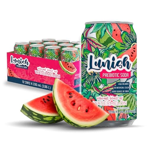 Lunish Prebiotic Soda, Watermelon Sabor Sandía, Gut-Friendly & Refreshing, with Apple Cider Vinegar & 4g Prebiotic Fiber, 20 Cal, 12-Pack