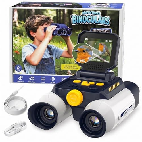 OAEBLLE Kids Binoculars with Night Vision Camera, 10X Zoom Digital Adventures Telescope with 2.4" IPS Screen, Nature Explorer STEM Toys for Bird Watching Camping, Gifts for Boys Girls Age 4-12 - White - Image 1