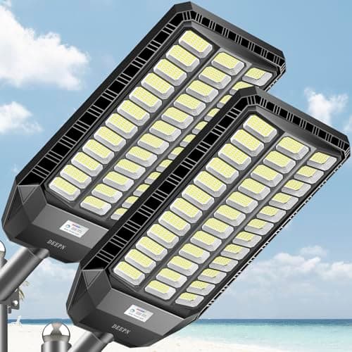 Deepn 12000W Solar Street Light, Commercial Grade Street Lights, IP67 Waterproof Solar Parking Lot Lights Dusk to Dawn Outdoor Lighting LED Security Flood Motion Sensor and Remote Control, 2 Pack - Image 1