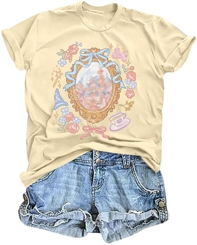 Magic Kingdom Castle Shirt for Women Princess T Shirts Oversized Tee Coquette Bow Castle Graphic Top Apricot - Image 1