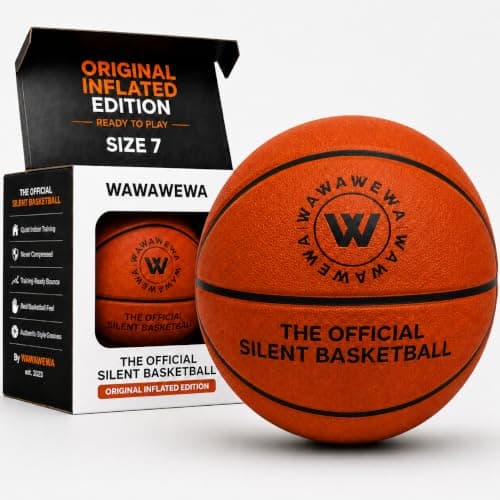 WAWAWEWA The Official Silent Basketball Size 7 (29.5") Uncompressed Fully Inflated – Ready to Play Indoor Basketball for Quiet Dribbling – Grooved Airless Indoor Training PU Foam Basket Ball All Ages