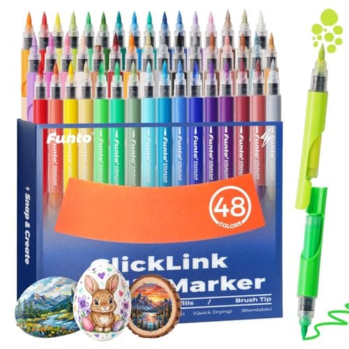 Funto ClickLink Refillable Acrylic Paint Markers, Brush Tip Acrylic Paint Pens with Visible Ink Refills, Custom Dual-Color Snap Design, Quick-Dry Paint Markers for Rock, Wood, Glass, Canvas - Image 1