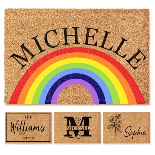 Fincekoom Personalized Natural Coco Coir Door Mat with Heavy Duty Backing Custom Non-Slip Front Door Welcome Mats for Outside Entrance or Porch Entry Housewarming Gift for Home Decor