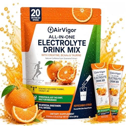 Electrolyte Drink Mix Packets for Hydration & Performance, AirVigor Sugar Free Daily Hydration with Creatine & Amino Support, Low Calorie Electrolyte Powder for Workout, Training & Recovery, 20 Sticks - Image 1