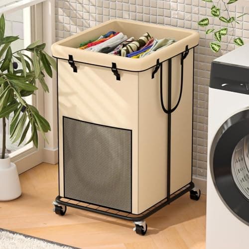 YKDIRECT 150L Large Laundry Hampers, Oxford Fabric Laundry Hampers Clothes Hampers, Metal Frame and Removable Bag Design with Wheels, Suitable for Bedroom, Bathroom, Dorm Room, Laundry Room (White) - Image 1
