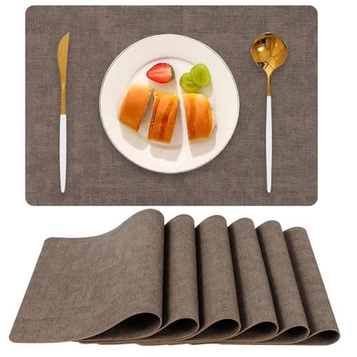 Boobezeen Faux Leather Placemats Set of 6, Heat Resistant Wipeable Washable Vinyl Place Mats, Waterproof Anti-Slip Dining Table Mats, Suitable for Indoor & Outdoor Use (Coffee) - Image 1
