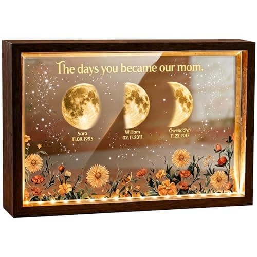 CraffBase Mommy's Universe Light Frame LED Moms Sky Moons Glass Plaque Custom Moms Sky Led Light Box Frame Mothers Day Moon Phase Gifts for Mom Grandma - Image 1