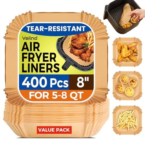 400 Pcs Air Fryer Liners Disposable, 8" Square Heavy-Duty Parchment Paper for 5-8 qt Airfryer Basket, Non-Stick & Grease-Proof Baking Liner for Oven Pan - Image 1