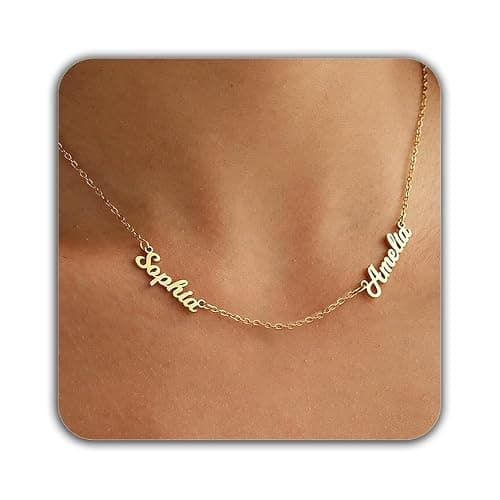 Elemtansy Mothers Day Custom Name Necklace for Women, Multiple Name Personalized 18K Gold Plated Handmade Family Necklace, Customized Jewelry Birthday Gift for Mom (2 Names) - Image 1