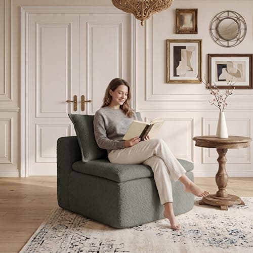 BSHOMGI Bonelessl Sofa Couch Seat Set, Combine L-Shaped U-Shaped Armless Corner Chair Lazy Floor Modular Sectional with Layered Cushion for Living Room Bedroom, Dorm and Office (Gray, Armless) - Image 1