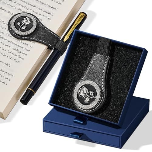 Magnetic Leather Bookmarks with Gift Box Magnetic Pen Holder Book Marks Clip Gift for Book Lover Readers Cute Bookmark for Women, Black - Image 1